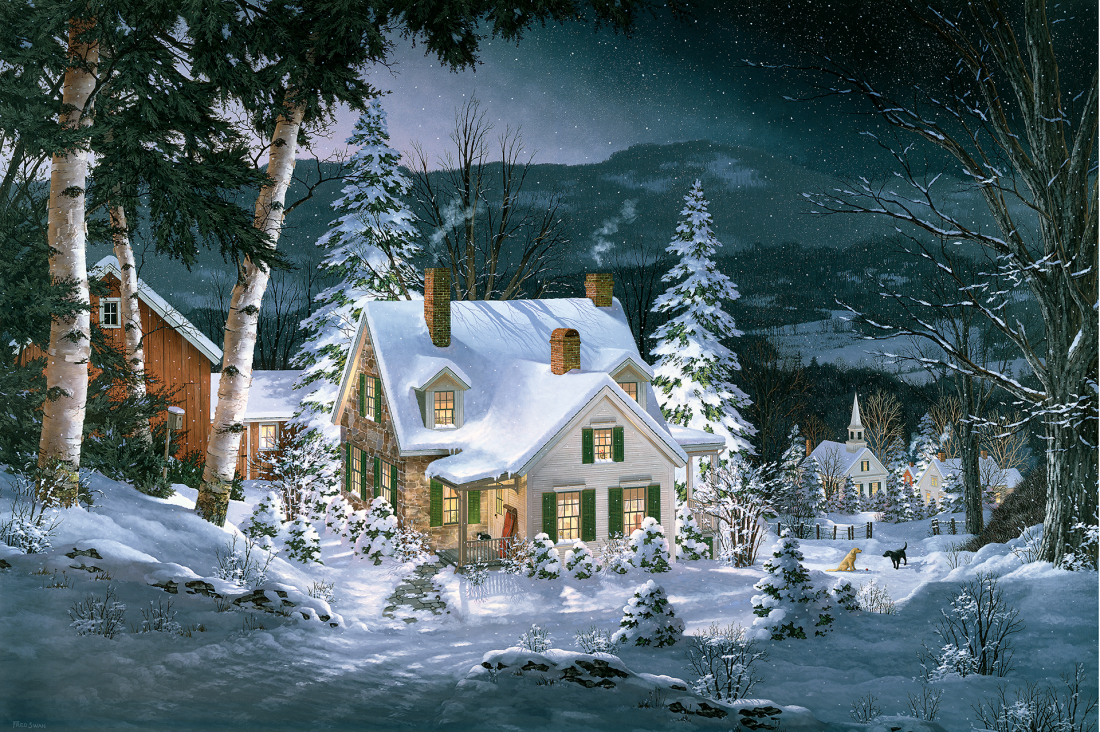 Friends In Winter - American Realist Painting by Fred Swan